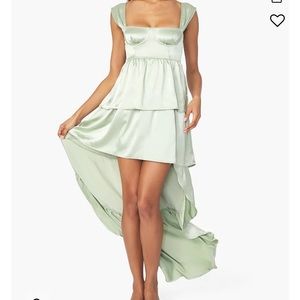 Weworewhat high to low satin sage dress